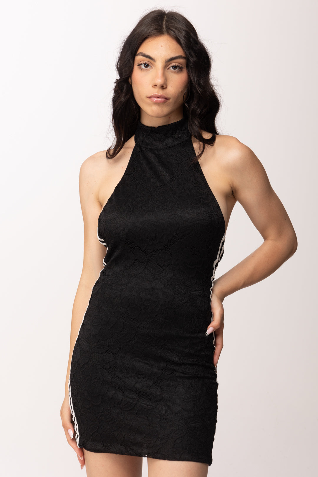 Khloe Femme Mini Abito In Pizzo con Bande Laterali 1941 BLACK