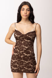 Khloe Femme Mini Abito In Pizzo Effetto Lingerie 6031 CACAO/BEIGE