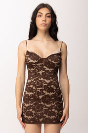 Khloe Femme Mini Abito In Pizzo Effetto Lingerie 6031 CACAO/BEIGE