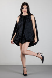 Elisabetta Franchi Mini Abito In Raso Jacquard con Motivo Piume AB00167E2 NERO