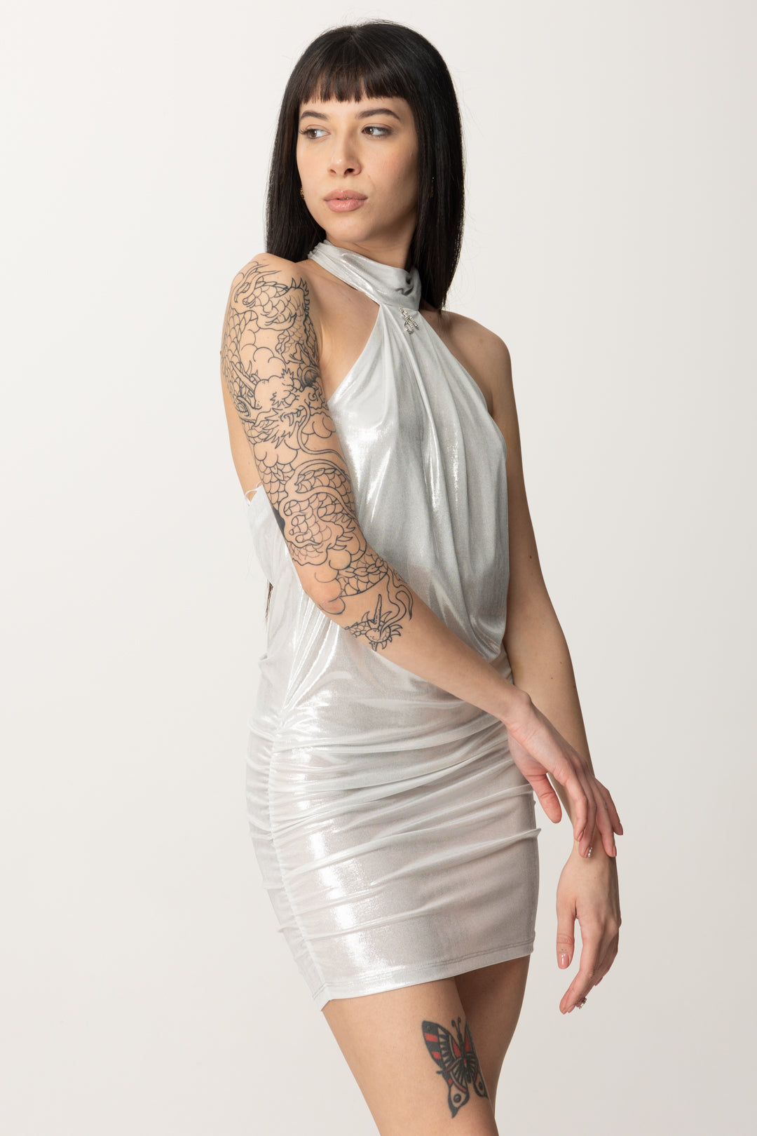 metallic dress mini Aniye By Woman Laminated with High Neck Dora 185861 NIGHT SILVER :PE25 – Khloefemme Performance-Girls SER.O.YA aims to be Size:1XL (14) Bridal Gowns H And