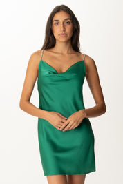 Khloe Femme Mini Abito Lingerie con Spalline Strass 5315 VERDE BANDIERA