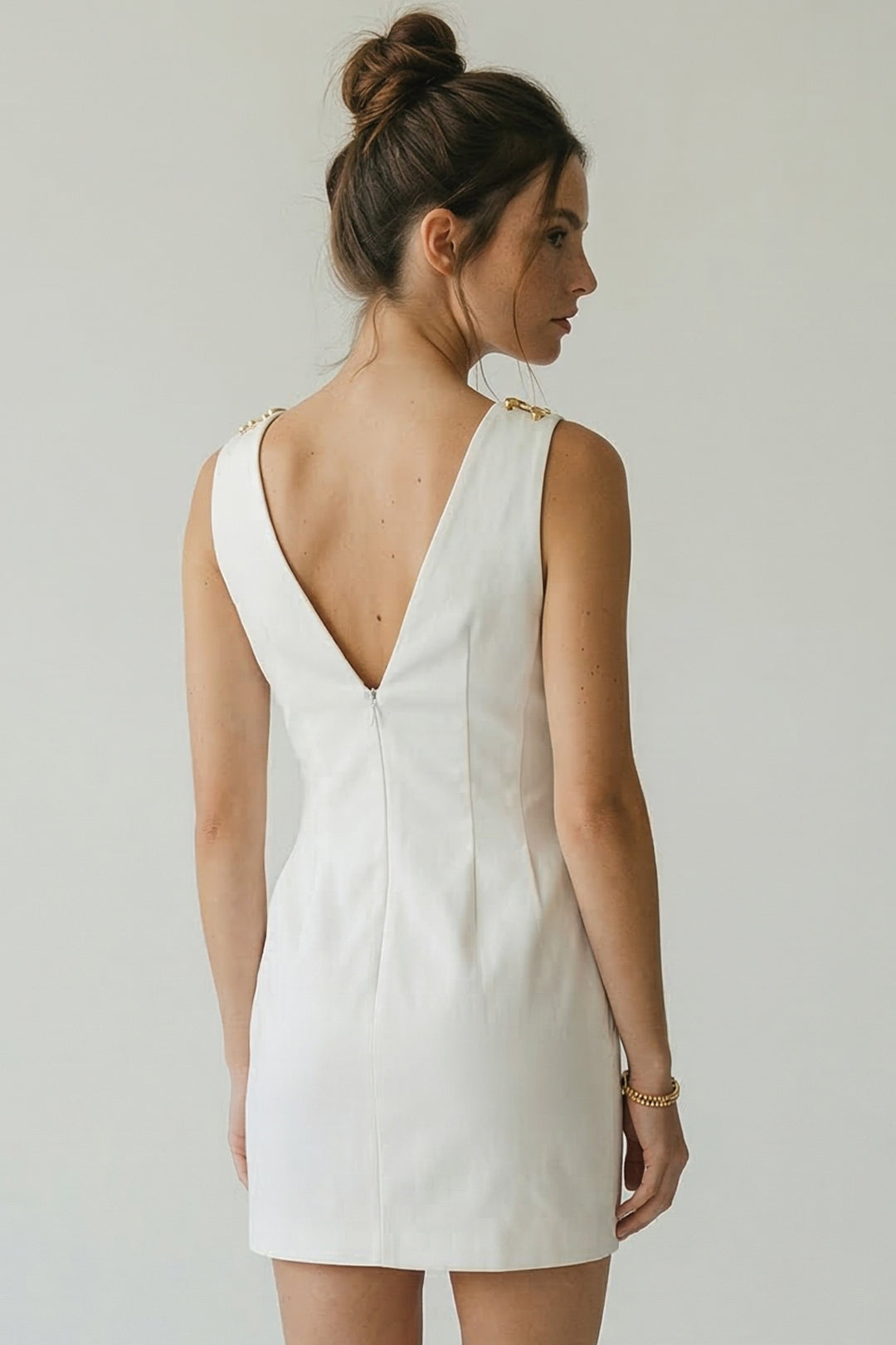 Elisabetta Franchi Mini Abito Scollo a V con Placca Oro AB85661E2 AVORIO