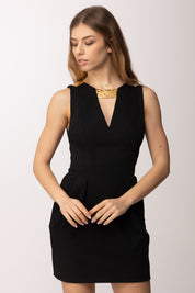 Elisabetta Franchi Mini Abito Scollo a V con Placca Oro AB85661E2 NERO