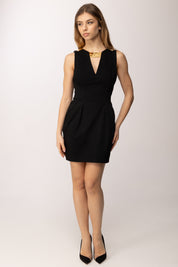 Elisabetta Franchi Mini Abito Scollo a V con Placca Oro AB85661E2 NERO