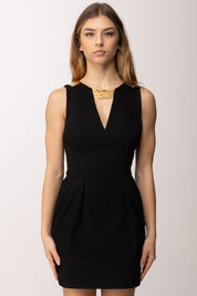 Elisabetta Franchi Mini Abito Scollo a V con Placca Oro AB85661E2 NERO