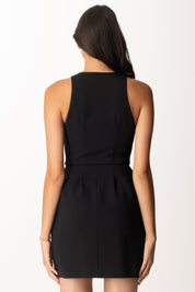 Elisabetta Franchi Mini Abito Smanicato con Dettagli Craquelé AB80656E2 NERO