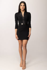 Elisabetta Franchi Mini Abito Stretch con Dettaglio Logo Ed Elastici AB86961E2 NERO