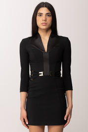 Elisabetta Franchi Mini Abito Stretch con Dettaglio Logo Ed Elastici AB86961E2 NERO
