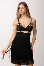 Elisabetta Franchi Mini Abito Top Bustier e Gonna con Frange AB96662E2 NERO
