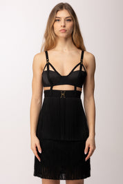 Elisabetta Franchi Mini Abito Top Bustier e Gonna con Frange AB96662E2 NERO