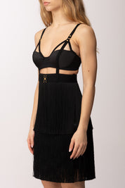 Elisabetta Franchi Mini Abito Top Bustier e Gonna con Frange AB96662E2 NERO