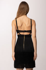 Elisabetta Franchi Mini Abito Top Bustier e Gonna con Frange AB96662E2 NERO