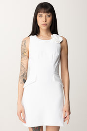 Elisabetta Franchi Mini Dress In Crepe con Fiore e Tasche AB77351E2 AVORIO