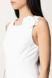 Elisabetta Franchi Mini Dress In Crepe con Fiore e Tasche AB77351E2 AVORIO
