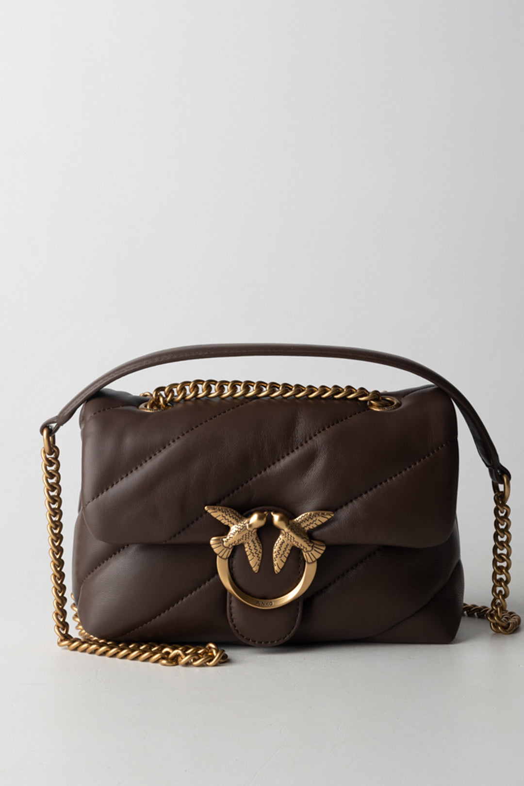 Pinko Mini Love Bag Puff Maxi Quilt MARRONE CASTANO-ANTIQUE GOLD