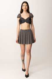 Elisabetta Franchi Minigonna a Pieghe con Stampa Pois GO11352E2 NERO/BURRO