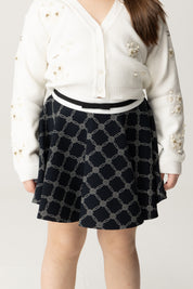 Elisabetta Franchi Bambina Minigonna con Stampa Losanghe EFGO1850GA018 NERO-AVORIO/AVORIO/NERO