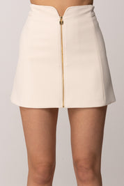 Elisabetta Franchi Minigonna In Doppio Crêpe Stretch con Zip Frontale GO15061E2 BURRO