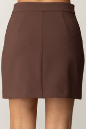 Elisabetta Franchi Minigonna In Doppio Crepe con Dettagli Zip GO13156E2 COFFEE