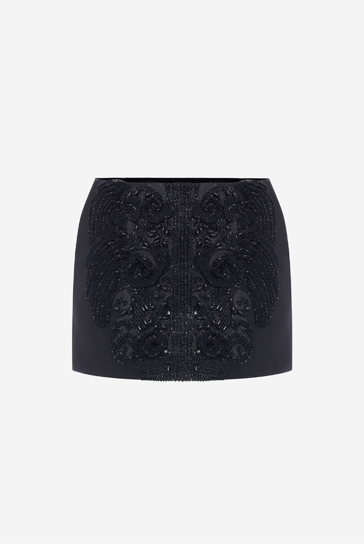 Elisabetta Franchi Minigonna In Doppio Crêpe con Ricami Di Cristalli GO22968E2 NERO