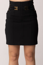 Elisabetta Franchi Minigonna In Doppio Crêpe Stretch con Elastici GO16761E2 NERO