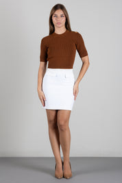 Elisabetta Franchi Minigonna In Doppio Crêpe Stretch e Raso GO21766E2 AVORIO