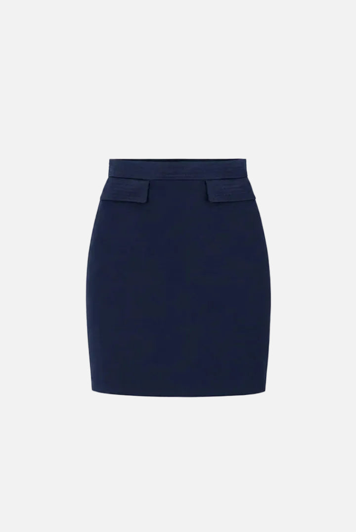 Elisabetta Franchi Minigonna In Doppio Crêpe Stretch e Raso GO21766E2 BLU NOTTE