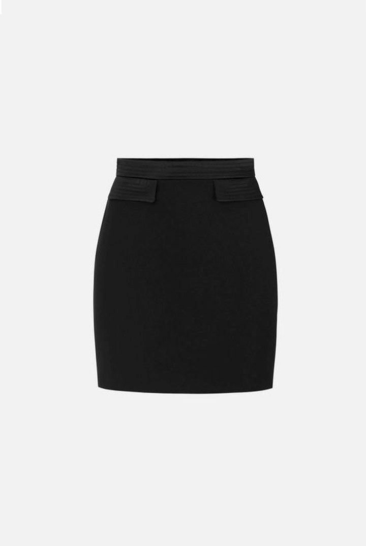 Elisabetta Franchi Minigonna In Doppio Crêpe Stretch e Raso GO21766E2 NERO