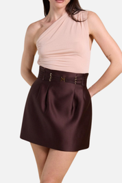 Elisabetta Franchi Minigonna In Duchesse con Elastici GO18962E2 CACAO