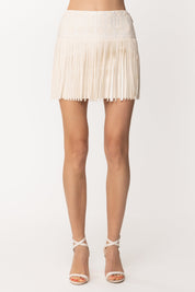 Elisabetta Franchi Minigonna In Ecopelle con Frange GO02232E2 BURRO