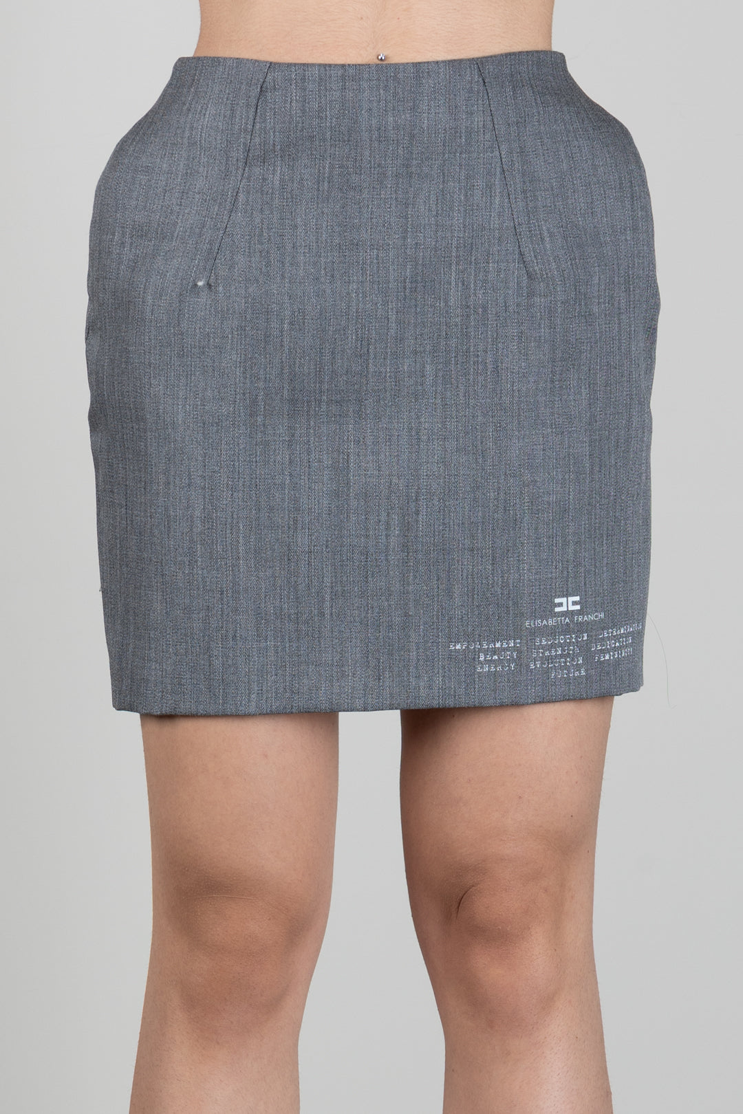 Elisabetta Franchi Minigonna In Lana con Stampa Logo GO23667E2 GRIGIO MELANGE