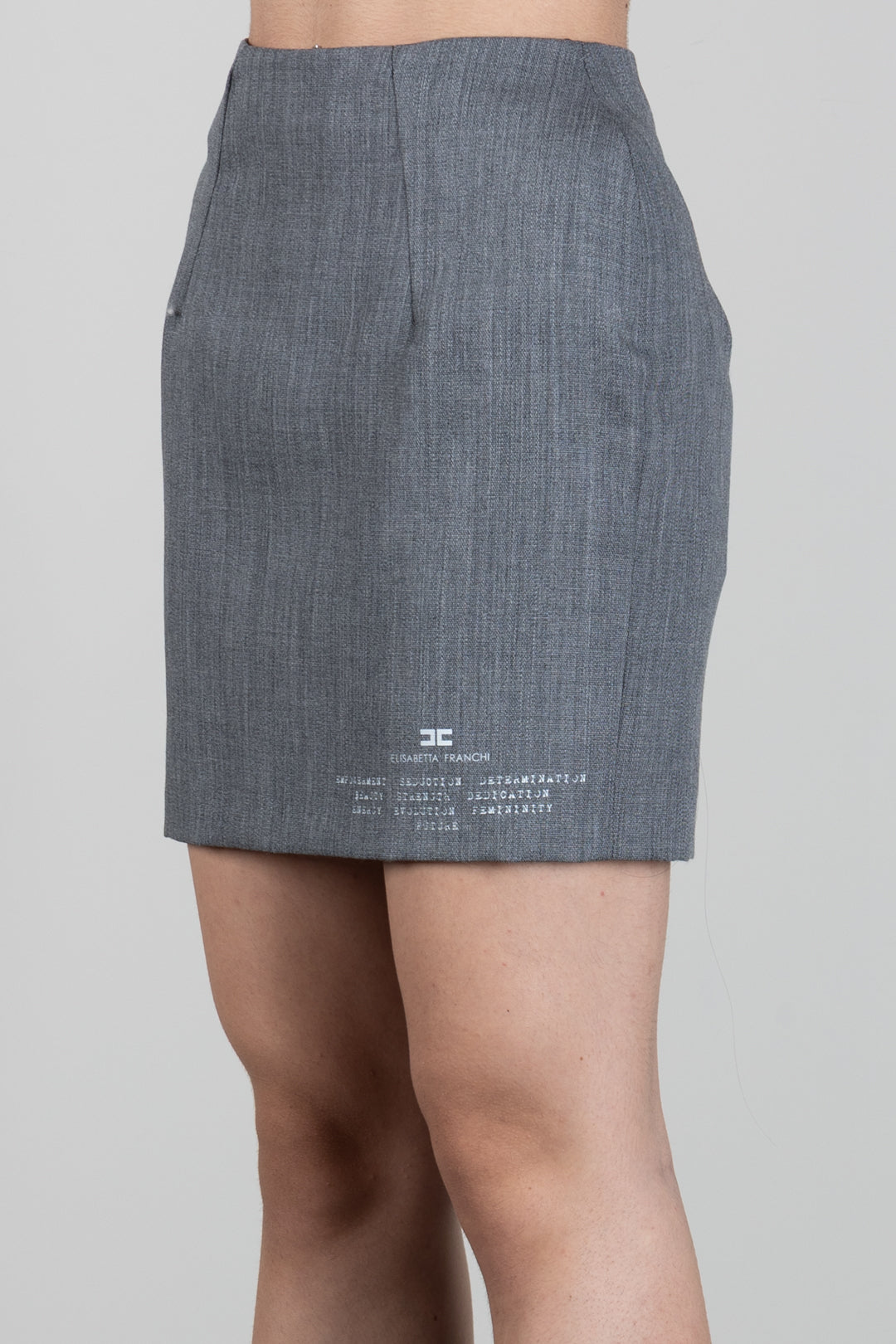 Elisabetta Franchi Minigonna In Lana con Stampa Logo GO23667E2 GRIGIO MELANGE