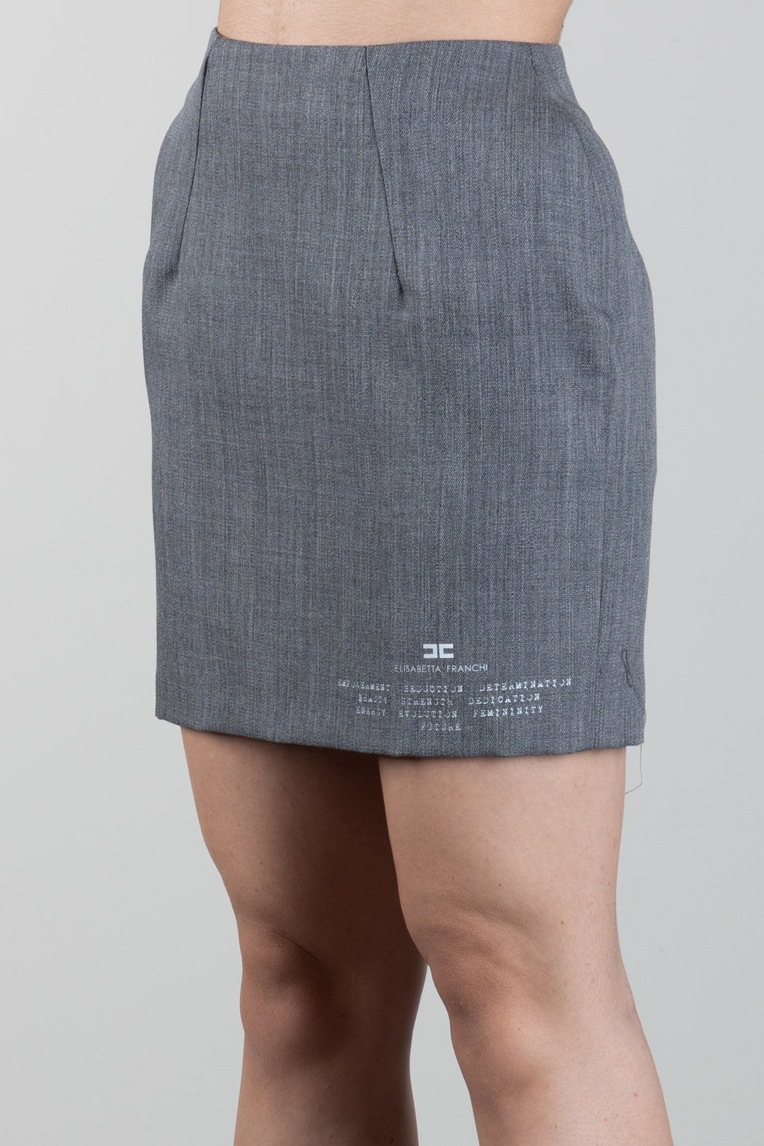 Elisabetta Franchi Minigonna In Lana con Stampa Logo GO23667E2 GRIGIO MELANGE