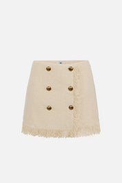 Elisabetta Franchi Minigonna In Maglia Bouclé con Orli Sfrangiati GK32R62E2 BURRO