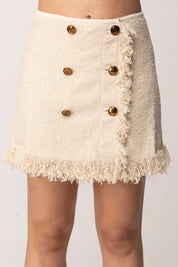 Elisabetta Franchi Minigonna In Maglia Bouclé con Orli Sfrangiati GK32R62E2 BURRO