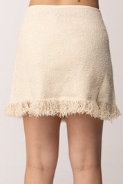 Elisabetta Franchi Minigonna In Maglia Bouclé con Orli Sfrangiati GK32R62E2 BURRO