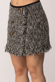 Elisabetta Franchi Minigonna In Maglia Bouclé con Orli Sfrangiati GK32R62E2 SALEPEPE/NERO