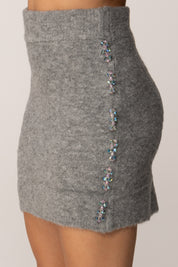 Pinko Minigonna In Maglia con Ricamo Gioiello GRIGIO-MONUMENTO GR.