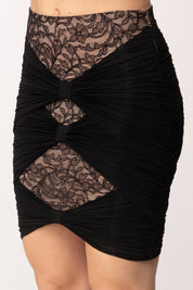 Elisabetta Franchi Minigonna In Pizzo con Fascioni In Jersey GO17662E2 NERO/NUDE