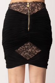 Elisabetta Franchi Minigonna In Pizzo con Fascioni In Jersey GO17662E2 NERO/NUDE