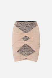 Elisabetta Franchi Minigonna In Pizzo con Fascioni In Jersey GO17662E2 NUDE/NERO