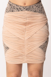 Elisabetta Franchi Minigonna In Pizzo con Fascioni In Jersey GO17662E2 NUDE/NERO