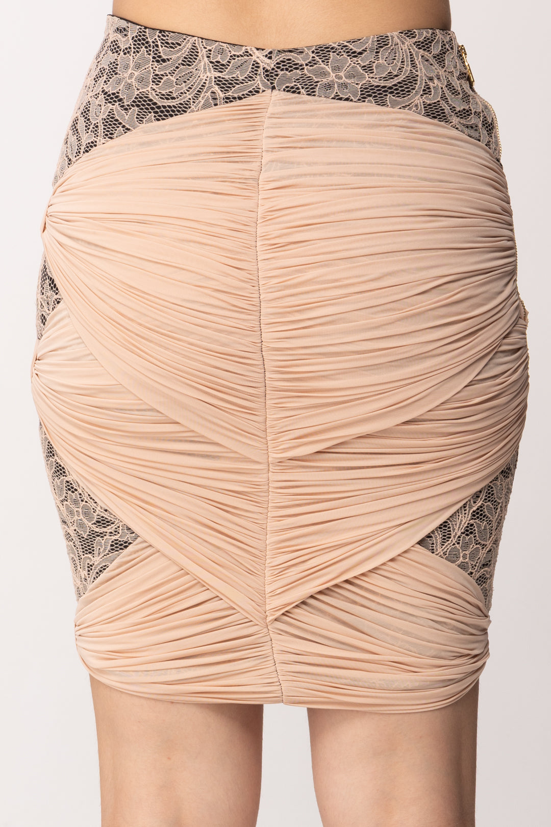 Elisabetta Franchi Minigonna In Pizzo con Fascioni In Jersey GO17662E2 NUDE/NERO