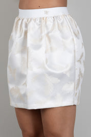 Elisabetta Franchi Minigonna In Raso Jacquard con Piume GO24667E2 BURRO