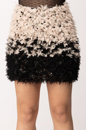 Elisabetta Franchi Minigonna In Tulle Bicolor con Ricami Floreali GO18262E2 BURRO/NERO