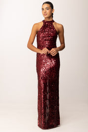 Aniye By Neck Dress Lulu con Ricamo Full Paillettes 181373 BURGUNDY