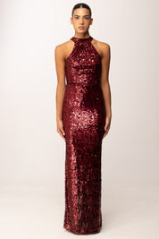 Aniye By Neck Dress Lulu con Ricamo Full Paillettes 181373 BURGUNDY