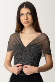 Elisabetta Franchi Top Crop In Tulle Stampa Pois TO03452E2 NERO/BURRO