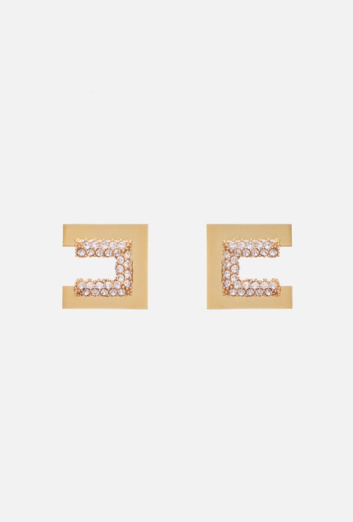 Elisabetta Franchi Orecchini Logo In Metallo e Strass OR23A66E2 ORO GIALLO